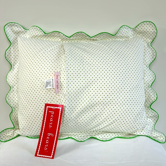White/Green polka dot small pillow NWT (baby/boudoir size) Pears & Bears - Picture 3 of 3